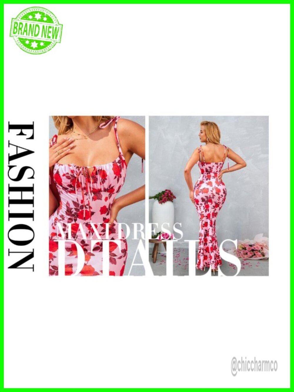 Floral Bodycon Maxi Dress Mermaid Adjustable Straps Stretchy - Picture 7 of 7